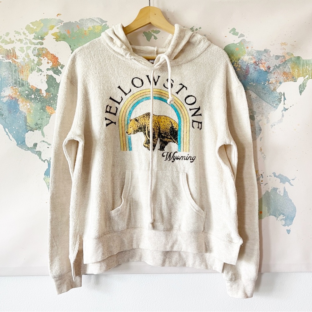 Mighty‎ Fine Sweater Size Medium Yellowstone Hoodie Oatmeal Beige Fleece